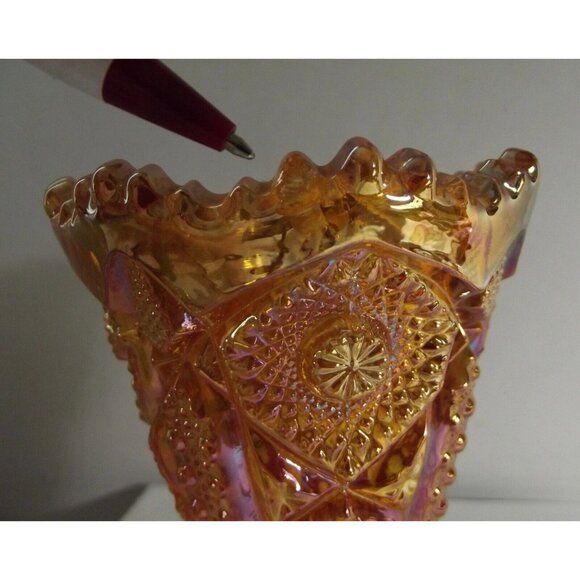 Imperial Glass Ohio Vase Footed Amber Carnival 6-1/4" Daisy and Button gold - Picture 7 of 12